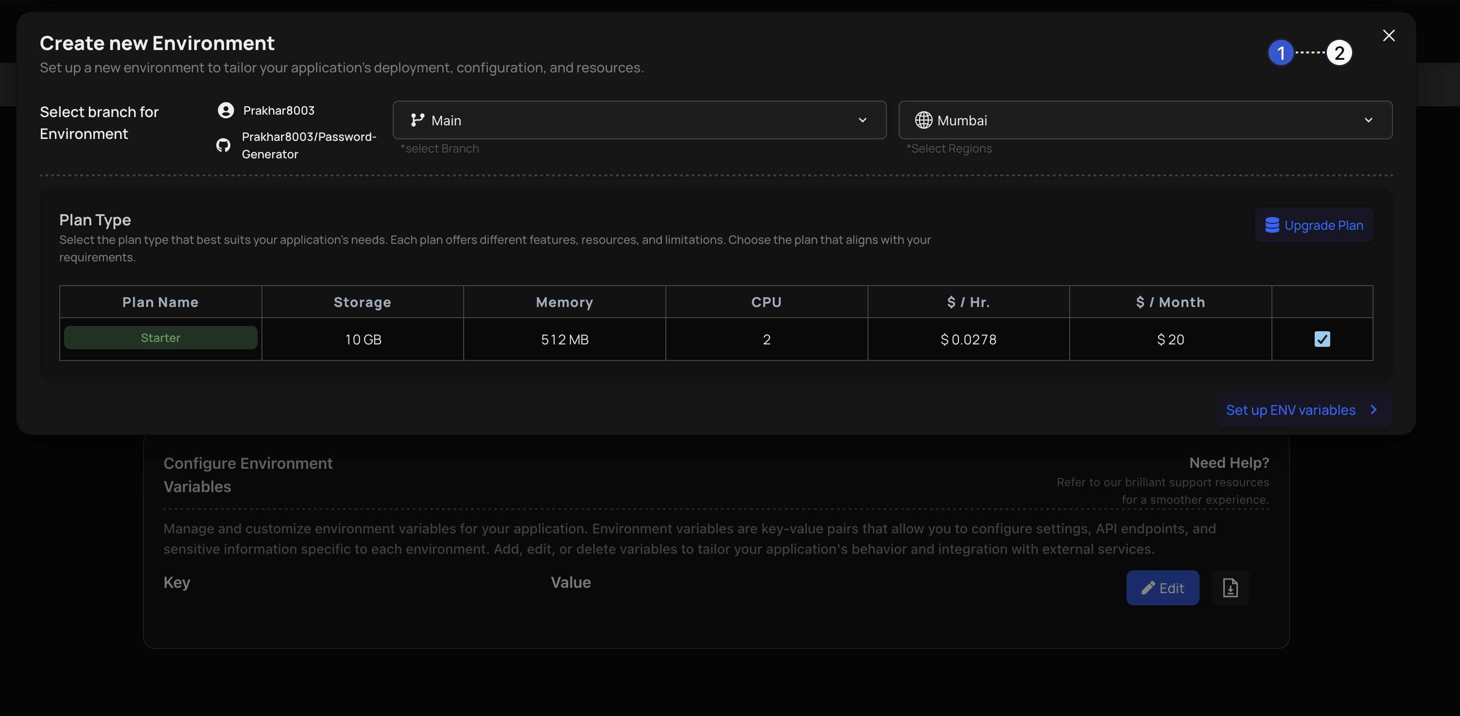 Setup a new environment for your deployment