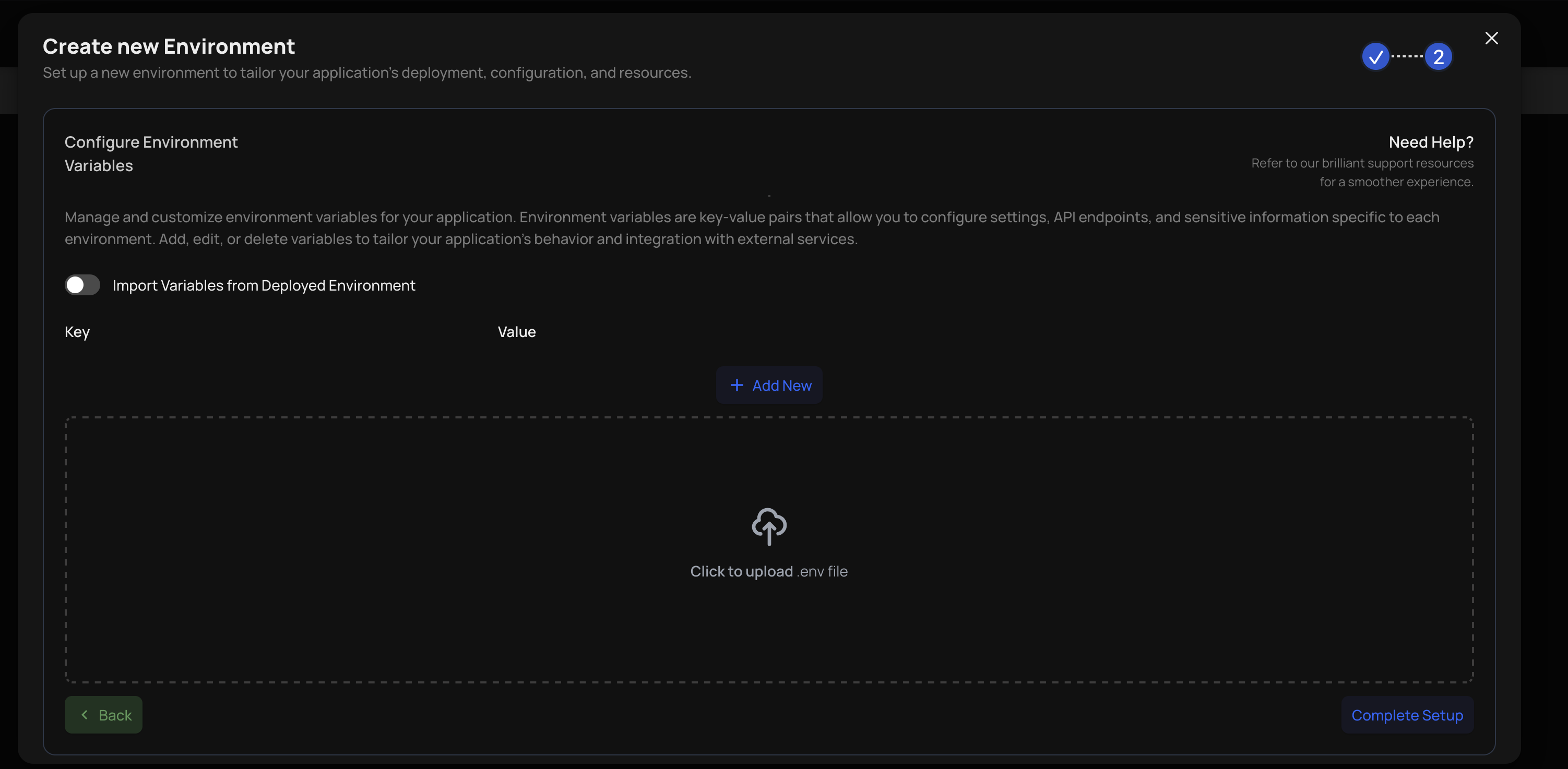 Create new environment tailored to your deployment